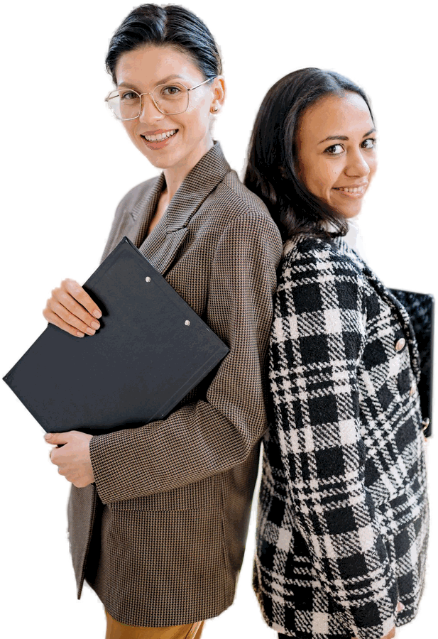 Two professionals in business attire